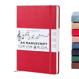 BEECHMORE BOOKS Blank Sheet Music Notebook - A4 156 Thick Pages 8.5 x 11.5 inch, 10-Staff Hardcover Vegan Leather 120gsm Composition Manuscript Paper - Boxed for Gifts Writers, Musicians