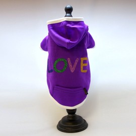 Alphadog Series Love Glitter Hooded (Hoody) T-Shirt with Pocket for Your Dog or Cat (L, Purple/White)