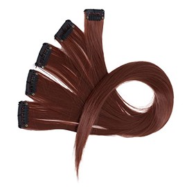 CAISHA 22'' 5 Pieces Colorful Highlights Clip In Extensions Hair Extension Straight Long Hairpiece Reddish Brown BST127