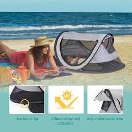 KidCo - Peapod Plus Portable Mesh Baby Toddler Travel Tent & Storage Bag, Play Tent, Pack and Play, Extra Room, Ages 6 Months - 5 Years (Midnight)