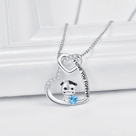 TANGPOET Animal Necklace Cow Necklace 925 Sterling Silver Cow Pendant with Engraving I Love You Forever Necklace Jewellery Gifts for Girls Women, Sterling Silver, Cubic Zirconia
