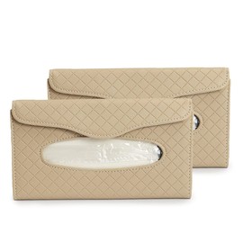2 Pack Car Visor Tissue Holder - Sun Visor Napkin Holder Backseat Tissue Case, Premium Leather Tissue Box Car Tissue Holder for Car Sun Visor & Seat Back (Beige)