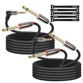 rycvaky 1/8 to Dual 1/4 Male Stereo Audio Cable,Right Angle 3.5mm TRS to 2 x 6.35mm TS Mono Y-Splitter Cable, Oxygen-Free Copper, for Recording, Mixer, Speaker, Electric Guitar,4ft, 2 Pack