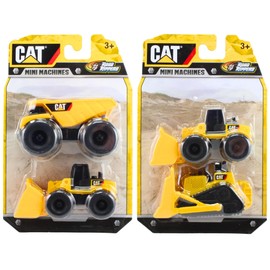 Toptoys2u Bargain Bundles Road Rippers CAT Mini Machines Collectible Miniature Construction Vehicle Toys - 2x Twin Packs - Dump Truck, Bulldozer, & 2x Wheel Loaders