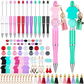 Jutom 12 Pcs Plastic Beadable Pens with 50 Pcs Colorful Beads 12 Tassels 12 Pendants Assorted Colors Bead Pens for DIY Making Kit for Pens Beaded Pens for Office Nurse (Nurse)