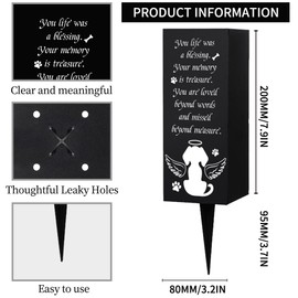 WEBEEDY Dog Cemetery Vases Dog Cemetery Decorations for Grave Metal Cemetery Vases with Spikes Dog Angel Wings Pattern Black Sympathy Cemetery Memory Sign for Outside Grave Decor Father's Day,8x20 cm