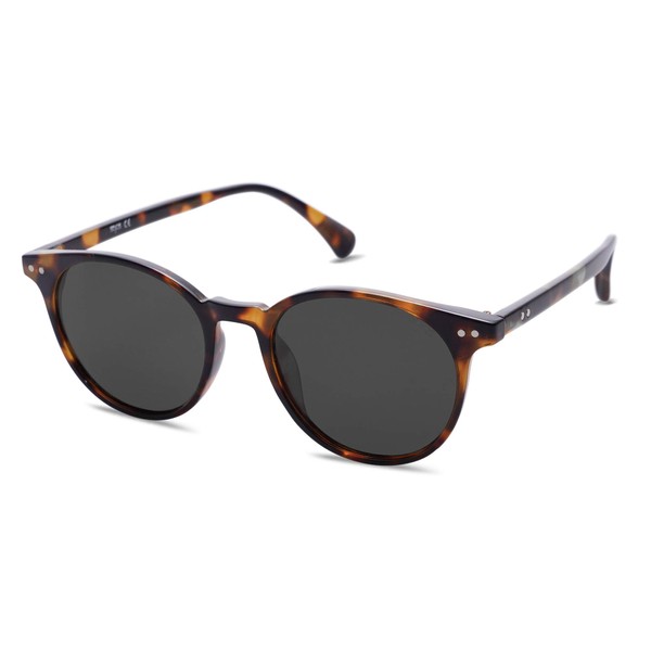 SOJOS Small Round Classic Polarized Sunglasses for Women Men Vintage Style UV400 Lens SJ2113, Tortoise/Grey
