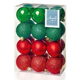 Shatterproof Christmas Baubles 24 Pack 60mm Premier Christmas Tree Decoration, matt, shinny and glitter baubles (Red and Green 9349)