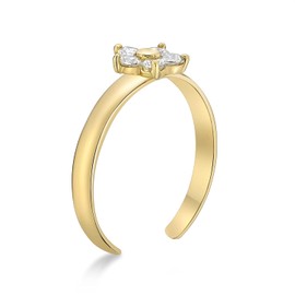 Lavari Jewelers Cubic Zirconia Flower Shaped Toe Ring for Women I 10k Yellow Gold Toe Ring for Her I Adjustable Open Toe Band I One Size Fits Most Toes I 6 mm Wide Body Jewelry