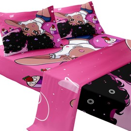 FJKJHKGJ Black Girl Sheet Set - African American Girl Bed Fitted Sheet Sets for Grils Bedroom Decor Kids Twin Size Bedding Sets Gifts for Girls Kids Teens (1 Flat Sheet+1 Fitted Sheet+1 Pillowcase)
