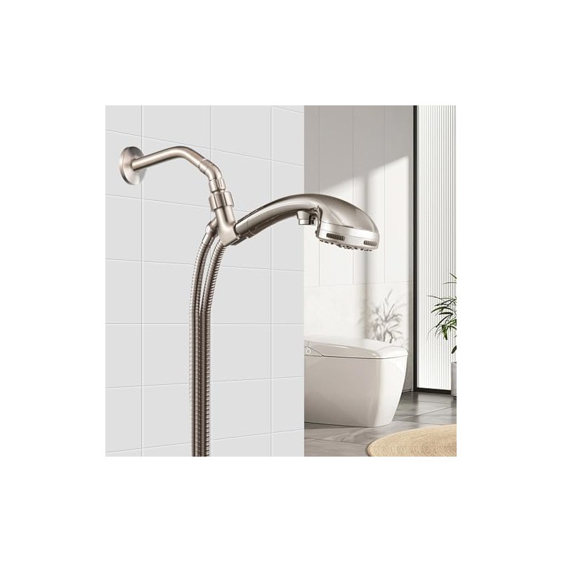 OFFO Shower Head Elbow Adapter, Brushed Nickel All Metal Handheld
