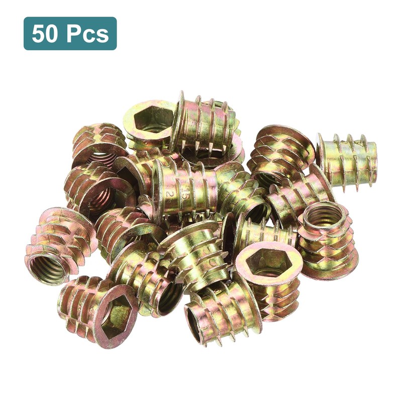 sourcing map 50Pcs Threaded Inserts, M10-1.5x15 Zinc Alloy Hex-Flanged Nut