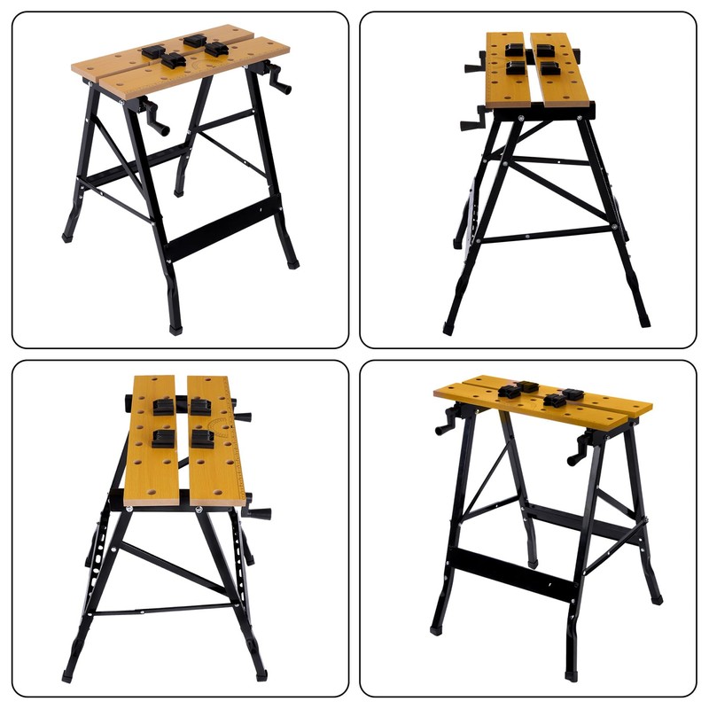 220Lbs Portable Small Workbench with Vise,Folding Sawhorse/Worktable, Multifunctional Workstation