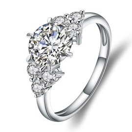 Qitian 3.01Ct Round Shape 8mm Zircon Gemstone 925 Sterling Silver Wedding Rings For Women Size 10