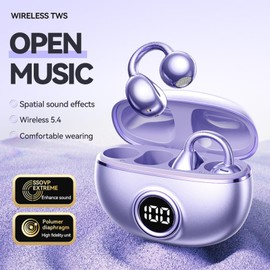 Wireless Bluetooth Open Ear Earbuds Sports Clip on Earphones IPX5 Waterproof Outer Ear Clip Bluetooth Headphones with ENC Mic Open-ear Secure Comfort Fit Black Earbuds for Running Gym Driving Office
