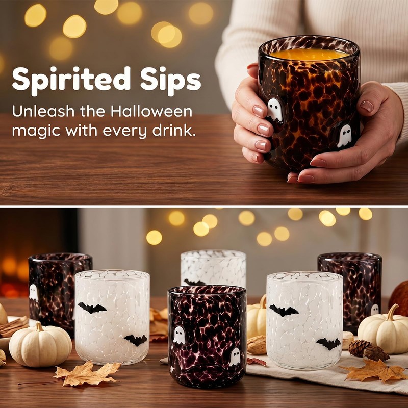 Mrnsta 2 Pcs Halloween Icon Glass Cups - 16oz Ghost
