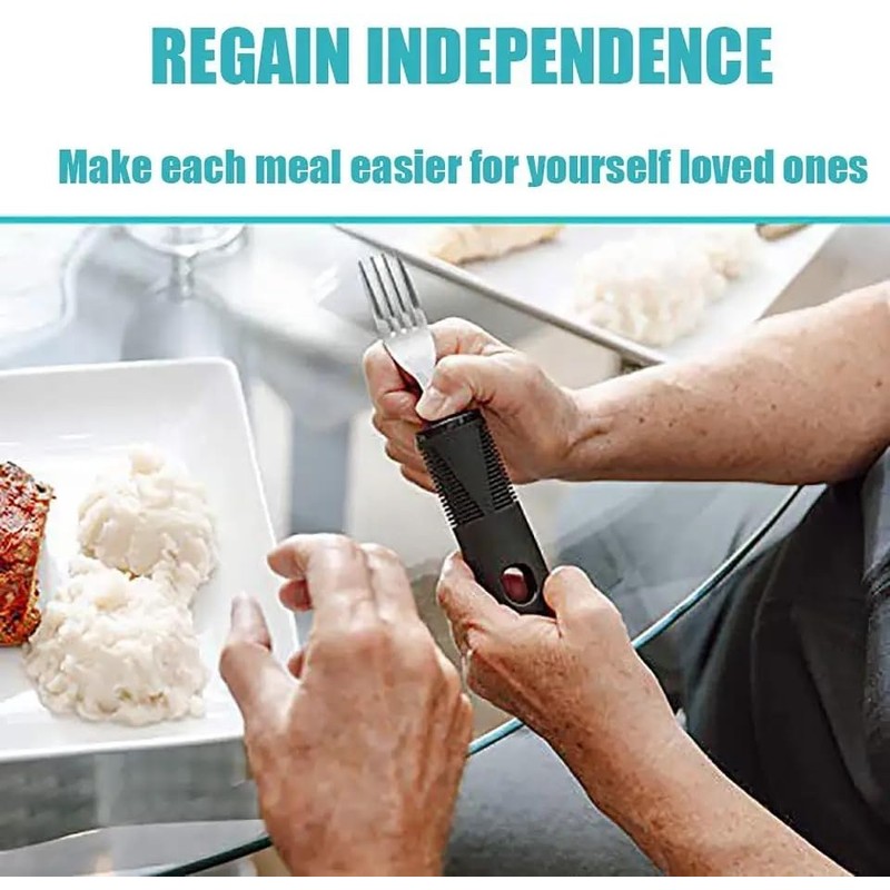 3Pcs Black Disability Aids Cutlery Sets, Extra Wide Handles Easy