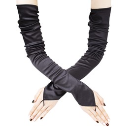 JISEN Women 20s Satin gloves Formal Bridal Banquet Party Wedding Opera Colorful Mitten Fingerless 27.5 Inch Black