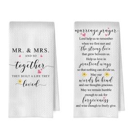 XIVENHAVM Mr and Mrs Kitchen Towel Set - Wedding Mr and Mrs Gifts Decorative Waffle Dish Towels, Newlywed Gifts Hand Towels, Just Married Tea Towel, 16x24 Inch Set of 2