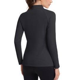 MAGCOMSEN Ladies Fleece Baselayer Thermal Turtleneck Top Skiing Workous Tops with Zipper Pockets Mock Neck Long Sleeve Black