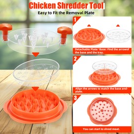 Chicken Shredder, Large Chicken Breast Shredding Tool Twist, With Separate Plate & Brush Easy Cleaning, Meat Shredder Tool Twist For Pork Beef Chicken Anti-Slip Dishwasher Safe BPA Free(Orange)