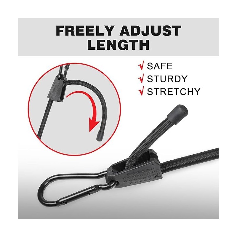 Adjustable Bungee Cords with Carabiner Hooks - Heavy Duty Elastic