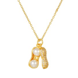 Peanut Pearl Pendant Necklace Gold Silver Plated Funny Charm Texture Two Peas Food Sparkly Rhinestone Cubic Zirconia Chain Necklace for Women Men Wedding Birthday Valentine's Day Fashion Jewelry