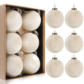 HyDren 6 Pcs Velvet Christmas Ball Ornaments 3.94 Inches Large Flocked Christmas Tree Hanging Ornaments Shatterproof Xmas Bulbs for Home Xmas Tree Party Decor(Beige)