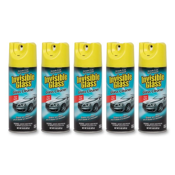 Invisible Glass 91163-5PK 15-Ounce Cleaner for Auto and Home for a Streak-Free Shine, Deep-Cleaning Foaming Action, Safe for Tinted and Non-Tinted Windows, Ammonia Free Foam Glass Cleaner, Pack of 5