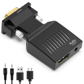 Adaptador VGA a HDMI, Convertidor VGA a HDMI con Cable de Sonido de 3,5 Mm VGA Macho Activo a Hembra HD 1080P 60 Hz para Computadora Portátil Proyector, Interfaz de Alimentación