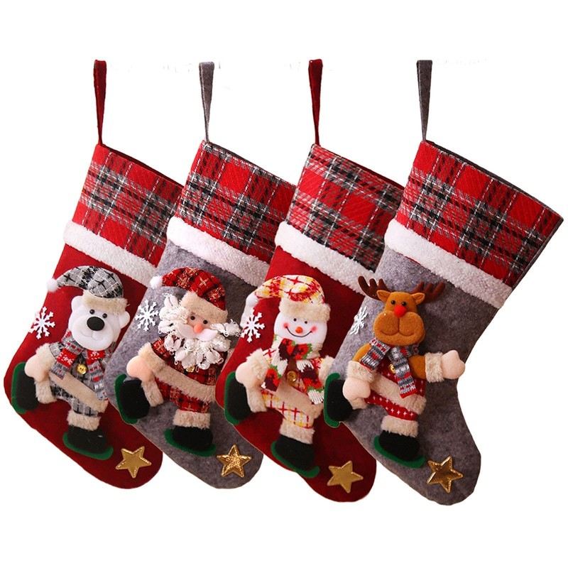 MJARTORIA Christmas Stocking Set of 4 with Santa Claus Snowman