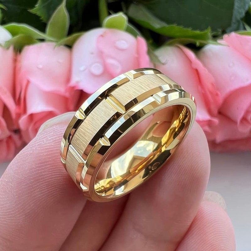 TUTISS 8mm Gold Tungsten Carbide Rings for Men Women Promise