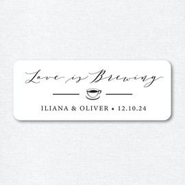 Love is brewing sticker, Wedding favor stickers, Coffee favors, Tea favors, Party Favor Stickers - White, Kraft, or Clear