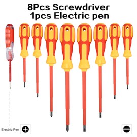 uoboeuq 9 Piece 1000V Insulated Electrician Screwdrivers Set with Magnetic Tips, Slotted and Phillips Bits Non-Slip Grip, with 1 Test pen Electrical screwdriver set