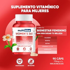 Multivitaminico Mujer Womens 360 Cápsulas Colágeno Biotina Vitaminas Minerales Multivitamínico Completo Inositol Uso Diario Multiblue