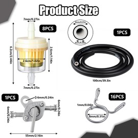 Motorcycle Inline Fuel Filter Kit - Diesel Heater Fuel Line Kit includes fuel line hose & fuel filters & fuel tank switch & hose clamps, Gasoline Filter Kit for Car Truck Scooter Motorcycle
