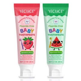 Toothpaste for Children, Children's Toothpaste, Fluoride-Free, Mild Dental Care, Safe Formula, Protects Against Caries, Suitable for Ages 2 and Above, 60 g Strawberry Flavour & Watermelon Flavour