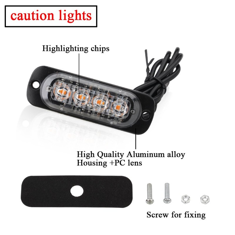 4pcs Ultra Thin 4LED Emergency Warning Lights Amber Hazard Flashing