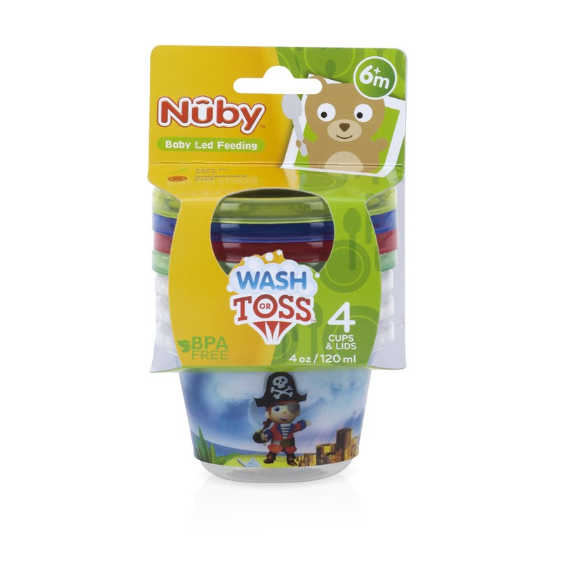 Nuby 4-Pack Stackable Printed Wash or Toss Snack Cups, 4