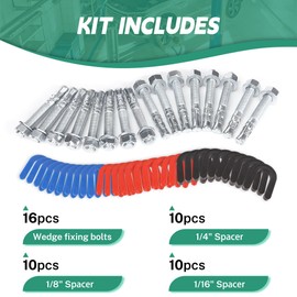 Ustinian 46 Pcs Car Lift Installation Kit with 16 x 3/4" x 5.5" Wedge Anchor Bolts and 30 Leveling Shims (1/4", 1/8", 1/16"), For 2 Post 4 Post Car Lift Precise Leveling Installation