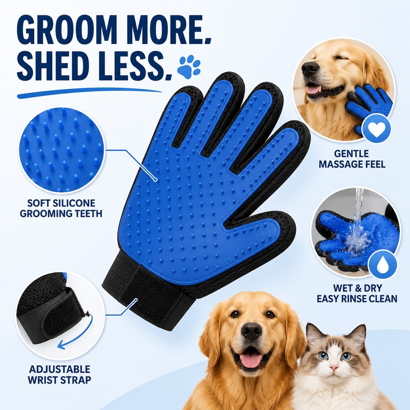 Silicone Pet Grooming Gloves for Cat & Dog Hair Removal