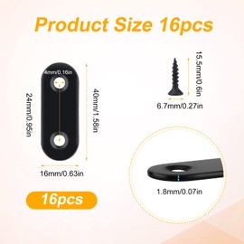 KINBOM 16pcs Straight Bracket, 1.6x0.6inch Black Flat Brace Brackets Stainless Steel Straight Corner Brace Mending Plate Bracket with Screws for Repairing Wood Furniture