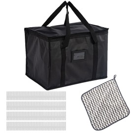 Large Food Delivery Bag, 40L Insulated Thermal Bag, Waterproof Reusable Catering Bags with Zipper, Cooler Bags with Plastic Adjustable Separator and Cleaning Cloth for Outdoor Travel Delivery