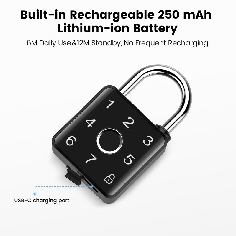 Smart Locker Lock, Lokko Bluetooth Fingerprint Padlock, Fast Finger Scan