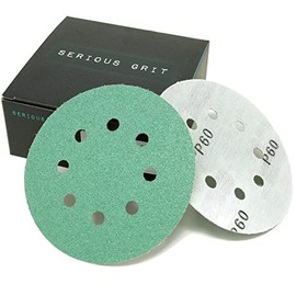 Serious Grit 5-Inch 8-Hole, 60 Grit Sanding Discs - Premium Hook and Loop Heavy Duty Sandpaper for Random Orbital Sanders - 25 PACK BOX
