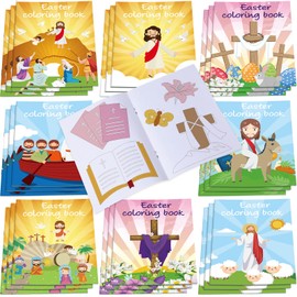 24 Pcs Easter Coloring Books Bulk Kids Religions Mini Color Booklets DIY Art Drawing Christian Bible Easter Party Favors Gifts for Boys Girls School Classroom Stuffer Activity Decorations