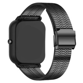 E ECSEM Straps Compatible with FITVII H56 HM57 Solid Stainless Steel Band Metal Business Band for Women Men for FITVII H56 & FITVII HM57 Fitness Tracker Accessories (Black)