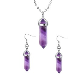 Natural Stone Chakra Necklace Real Natural Stone Healing Point Crystal Chakra Earrings Necklace Set for Women Fashion Jewelry 01