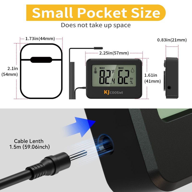 3PCS Mini Digital Hygrometer and Thermometer Reptile Thermometer with Extend