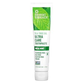 Desert Essence Natural Tea Tree Oil Ultra Care Toothpaste - Mega Mint - 6.25 Oz - Helps Soothe Gums & Reduce Plaque - Freshens Breath & Cleans Teeth - Oral Care - Defends Against Sugar Acids
